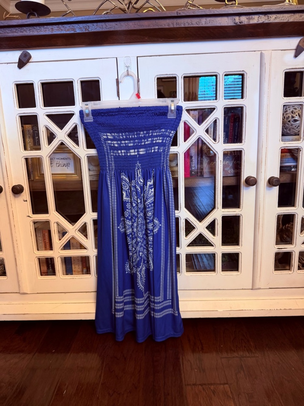 Blue Printed Smocked Maxi Skirt